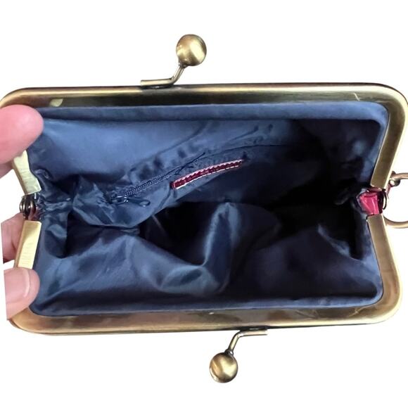 Vintage Y2K Tommy Hilfiger Red Fold Over Mini Bag Chain Strap Croc Embossed - Picture 4 of 8